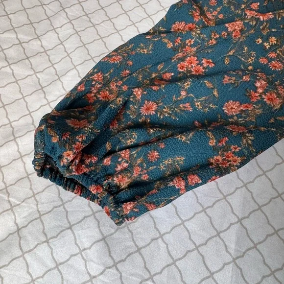 Elegant Floral Wrap Dress - Blue and Orange - Picture 6 of 10